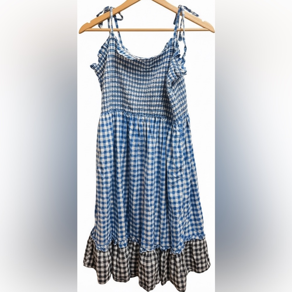 Draper James Reese Witherspoon | Blue Gingham Smocked Midi Dress | Size Large